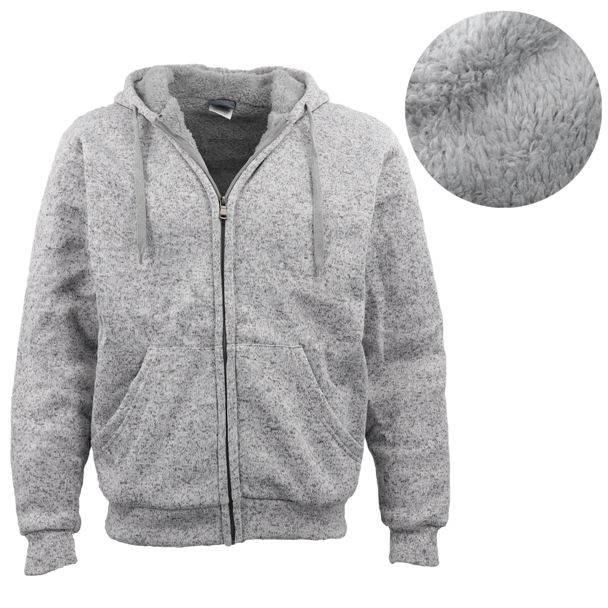 V474-418059-103921-00 Men's Thick Zip Up Hooded Hoodie w Winter Sherpa Fur Jumper Coat Jacket Sweater, Light Grey, 2XL - Image 1