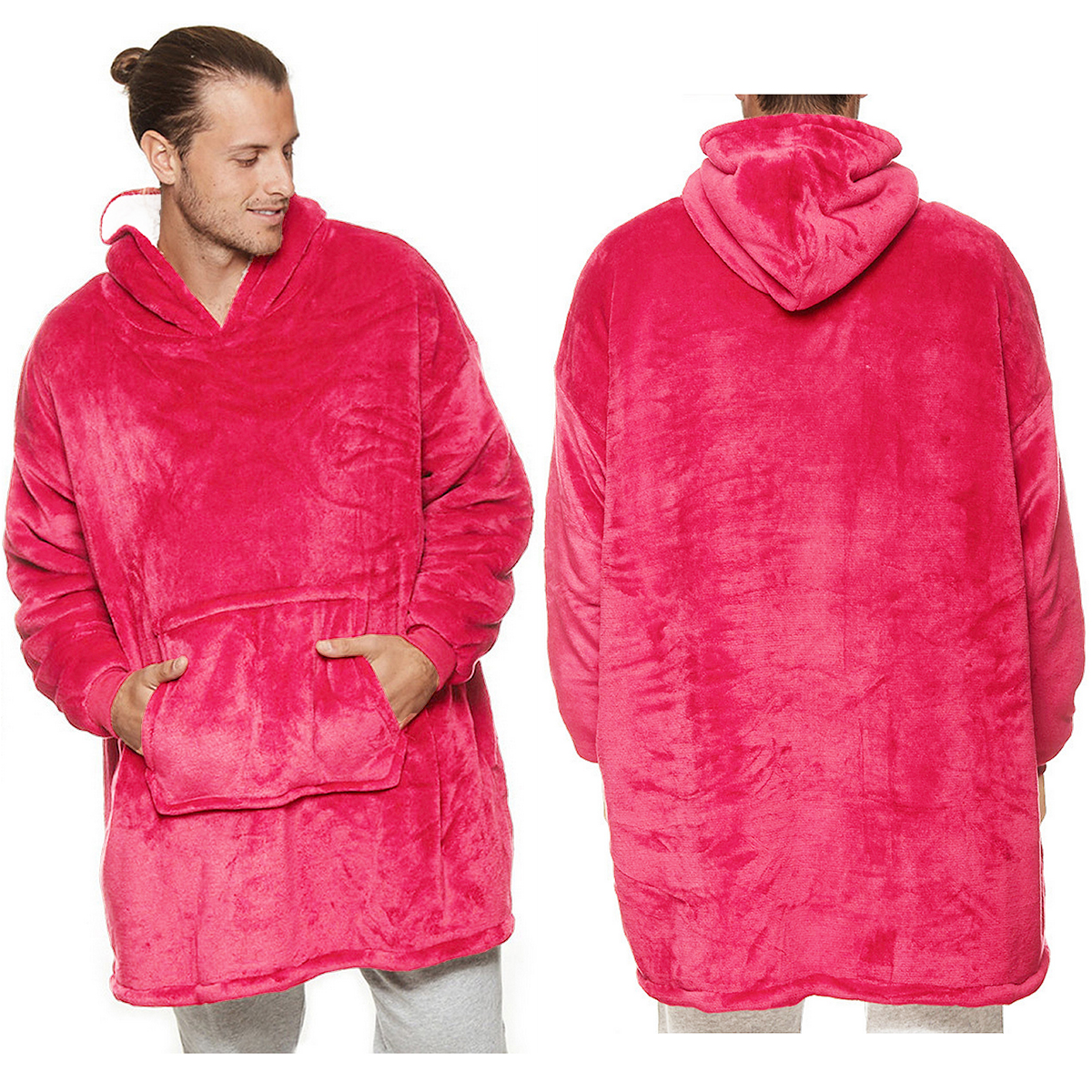 V474-438947-103523-00 Oversized Soft Pullover Plain Hoodie Warm Fleece Blanket Plush Winter Sweatshirt, Hot Pink, Adult - Image 1