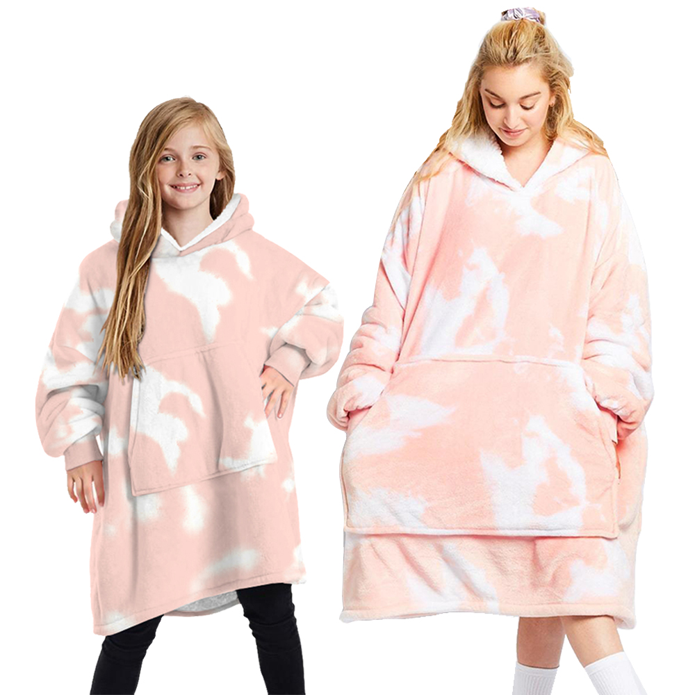 V474-438966-103519-00 Oversized Soft Pullover Plain Hoodie Warm Fleece Blanket Plush Winter Sweatshirt, Pink Tie-Dye, Adult - Image 1