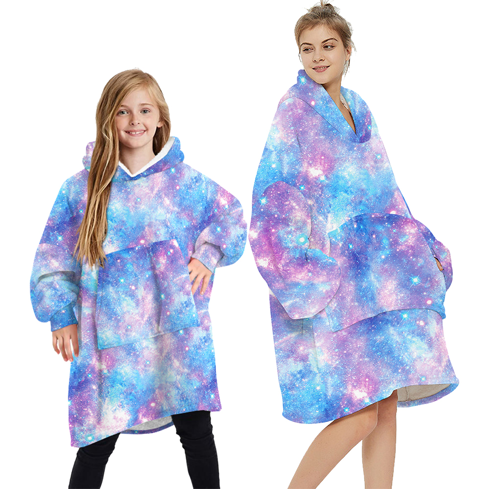 V474-438980-103544-00 Oversized Soft Pullover Plain Hoodie Warm Fleece Blanket Plush Winter Sweatshirt, Sky Stars (Purple/Blue), Adult - Image 1