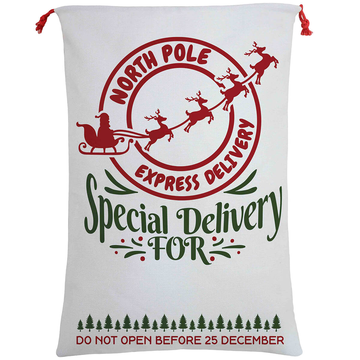 V474-462286-101365-00 50x70cm Canvas Hessian Christmas Santa Sack Xmas Stocking Reindeer Kids Gift Bag, Cream - North Pole Express (D) - Image 1