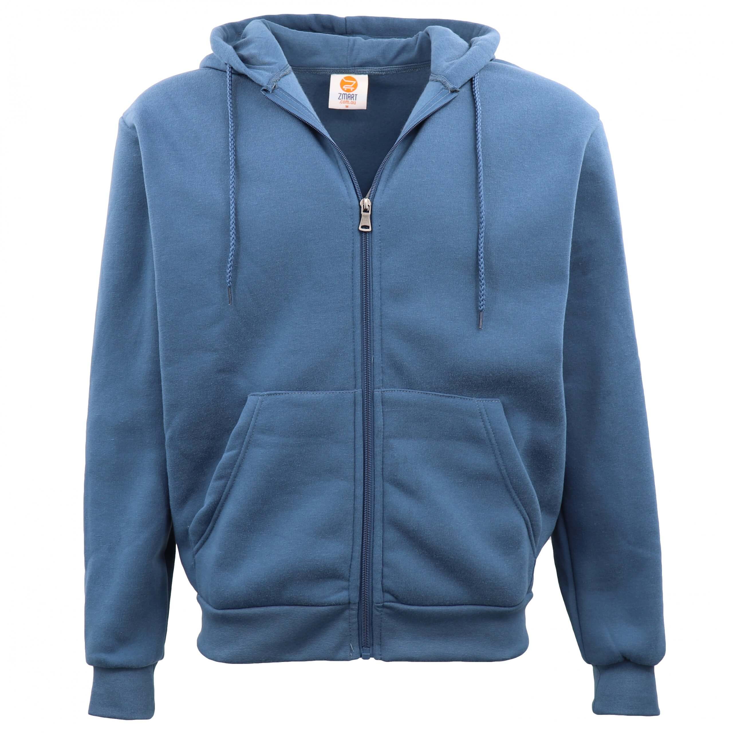 V474-483025-100529-00 Adult Unisex Zip Plain Fleece Hoodie Hooded Jacket Mens Sweatshirt Jumper XS-8XL, Dusty Blue, 3XL - Image 1