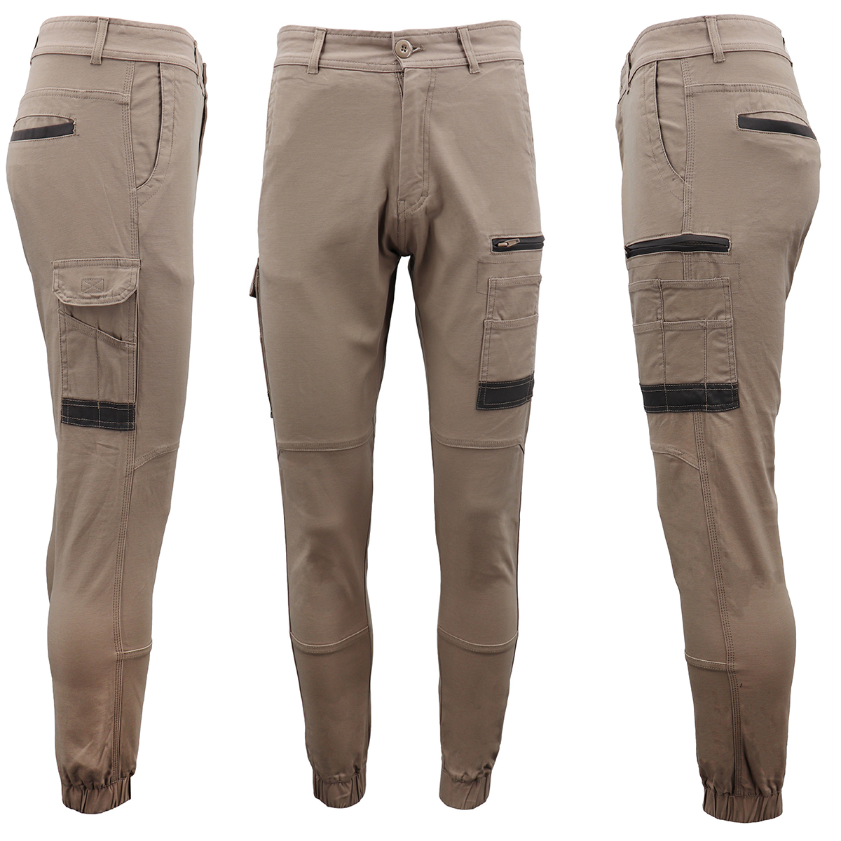 V474-497053-216797-00 Men's Cargo Cotton Drill Work Pants UPF 50+ 13 Pockets Tradies Workwear Trousers, Khaki, 40 - Image 1