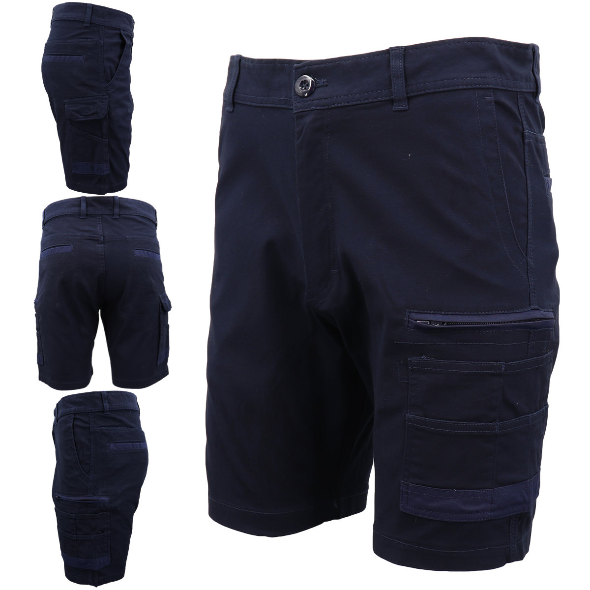 V474-497278-141556-00 Mens Cargo Cotton Drill Work Shorts UPF 50+ 13 Pockets Tradies Workwear Trousers, Navy, 28 - Image 1