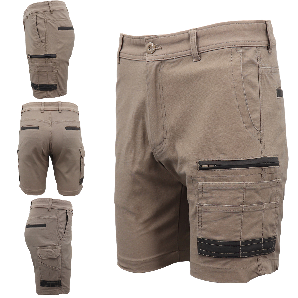 V474-497289-216800-00 Mens Cargo Cotton Drill Work Shorts UPF 50+ 13 Pockets Tradies Workwear Trousers, Khaki, 36 - Image 1