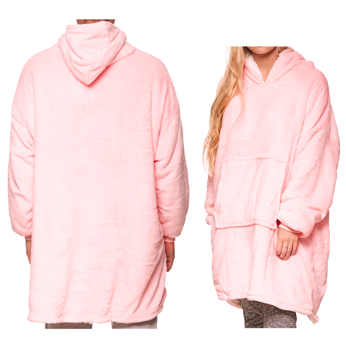V474-512347-103506-00 Oversized Soft Pullover Plain Hoodie Warm Fleece Blanket Plush Winter Sweatshirt, Watermelon Red, Adult - Image 1