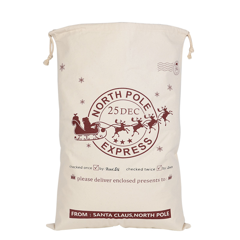 V474-546946-102519-00 Large Christmas XMAS Hessian Santa Sack Stocking Bag Reindeer Children Gifts Bag, Cream - Checked By Head Ell - Image 1