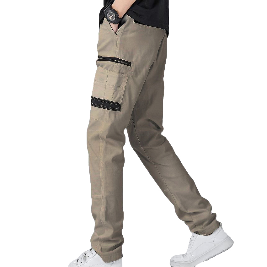 V474-578409-202503280116-00 Men's Cotton Drill Cargo Work Pants UPF 50+ 13 Pockets Tradies Workwear Trousers, Khaki, 36 - Image 1