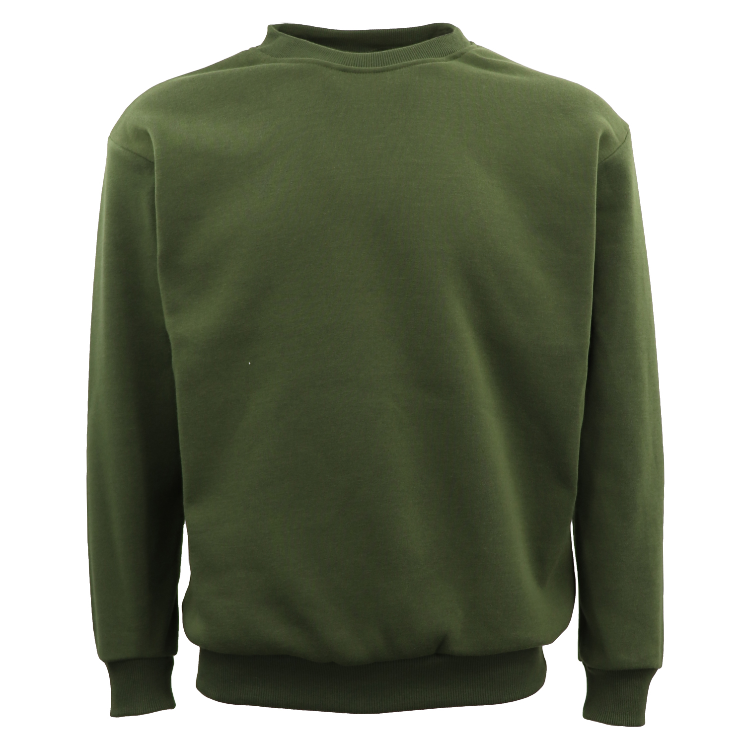 V474-585880-102421-00 New Adult Unisex Plain Pullover Fleece Jumper Mens Long Sleeve Crew Neck Sweater, Olive, 3XL - Image 1