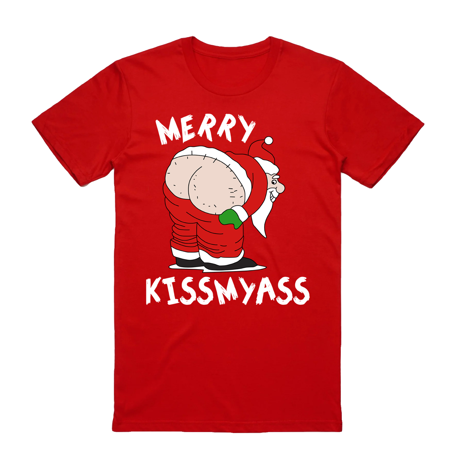 V474-626549-99425-00 100% Cotton Christmas T-shirt Adult Unisex Tee Tops Funny Santa Party Custume, Merry Kissmyass (Red), 3XL - Image 1