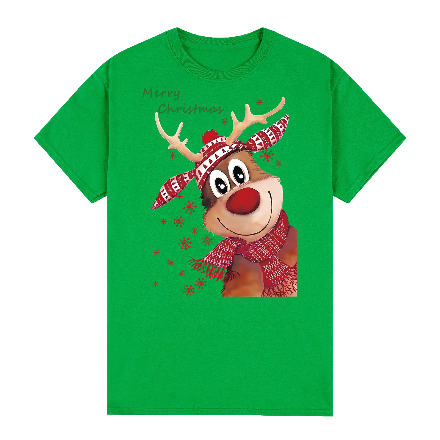 V474-626590-99784-00 100% Cotton Christmas T-shirt Adult Unisex Tee Tops Funny Santa Party Custume, Reindeer (Green), 2XL - Image 1