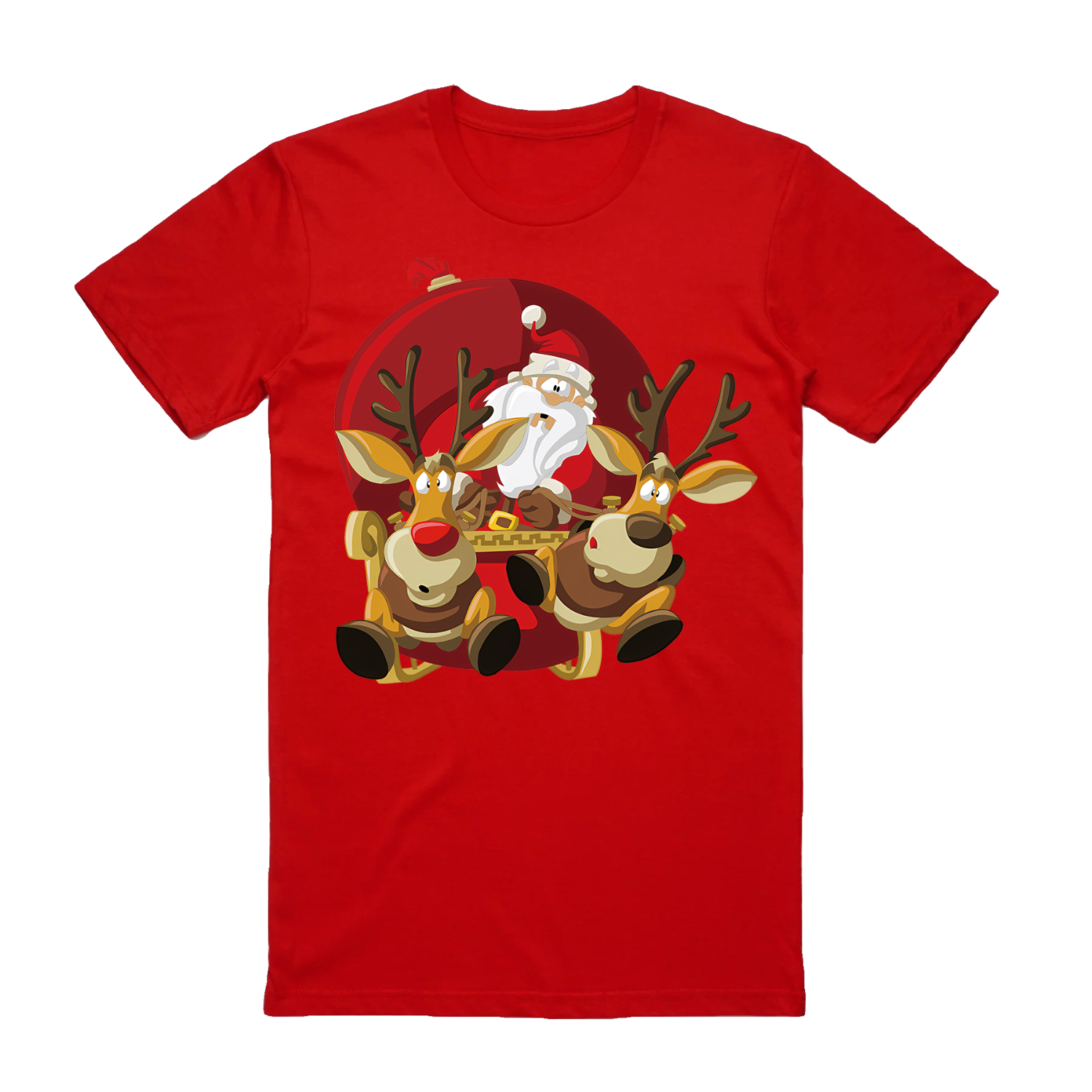 V474-626600-99821-00 100% Cotton Christmas T-shirt Adult Unisex Tee Tops Funny Santa Party Custume, Santas Sleigh (Red), L - Image 1