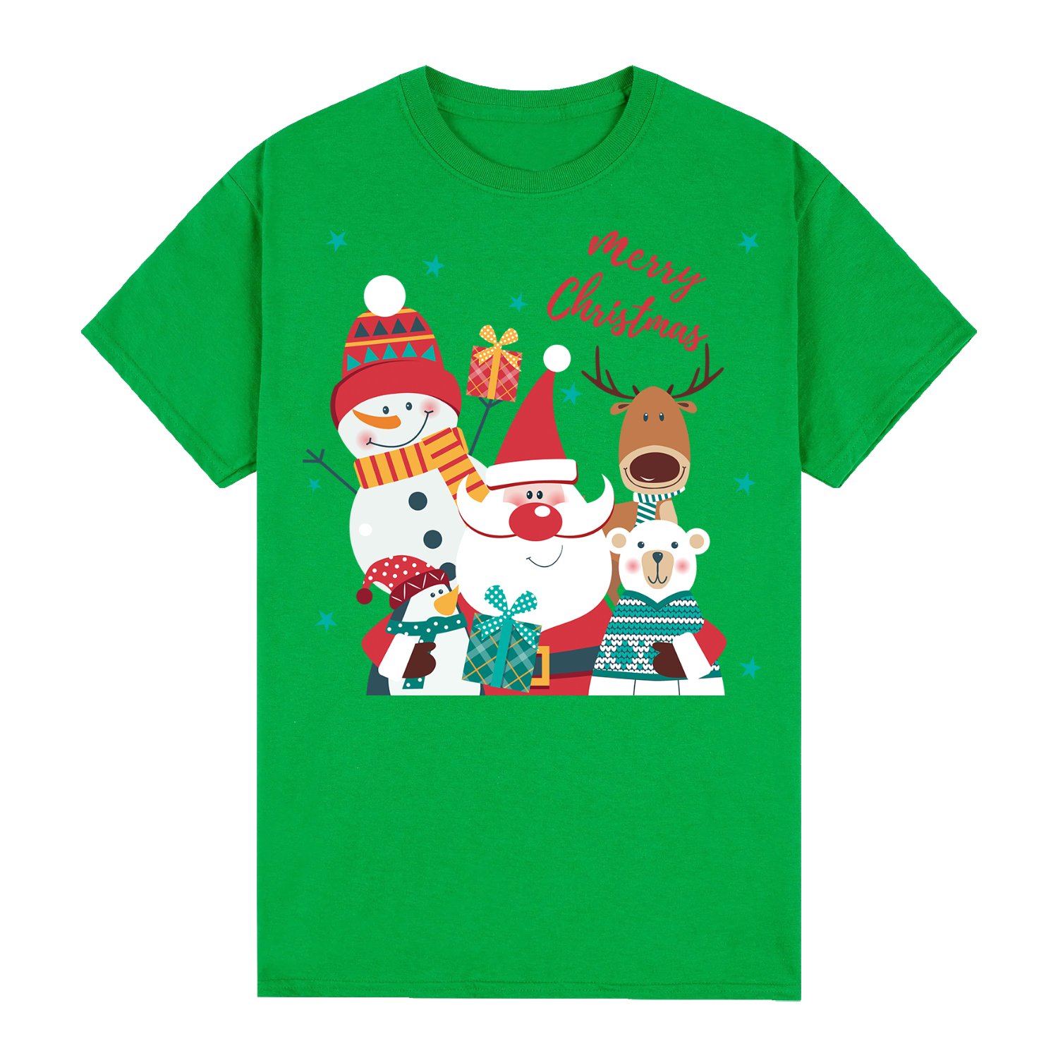 V474-626624-99901-00 100% Cotton Christmas T-shirt Adult Unisex Tee Tops Funny Santa Party Custume, Santa Gathering (Green), L - Image 1