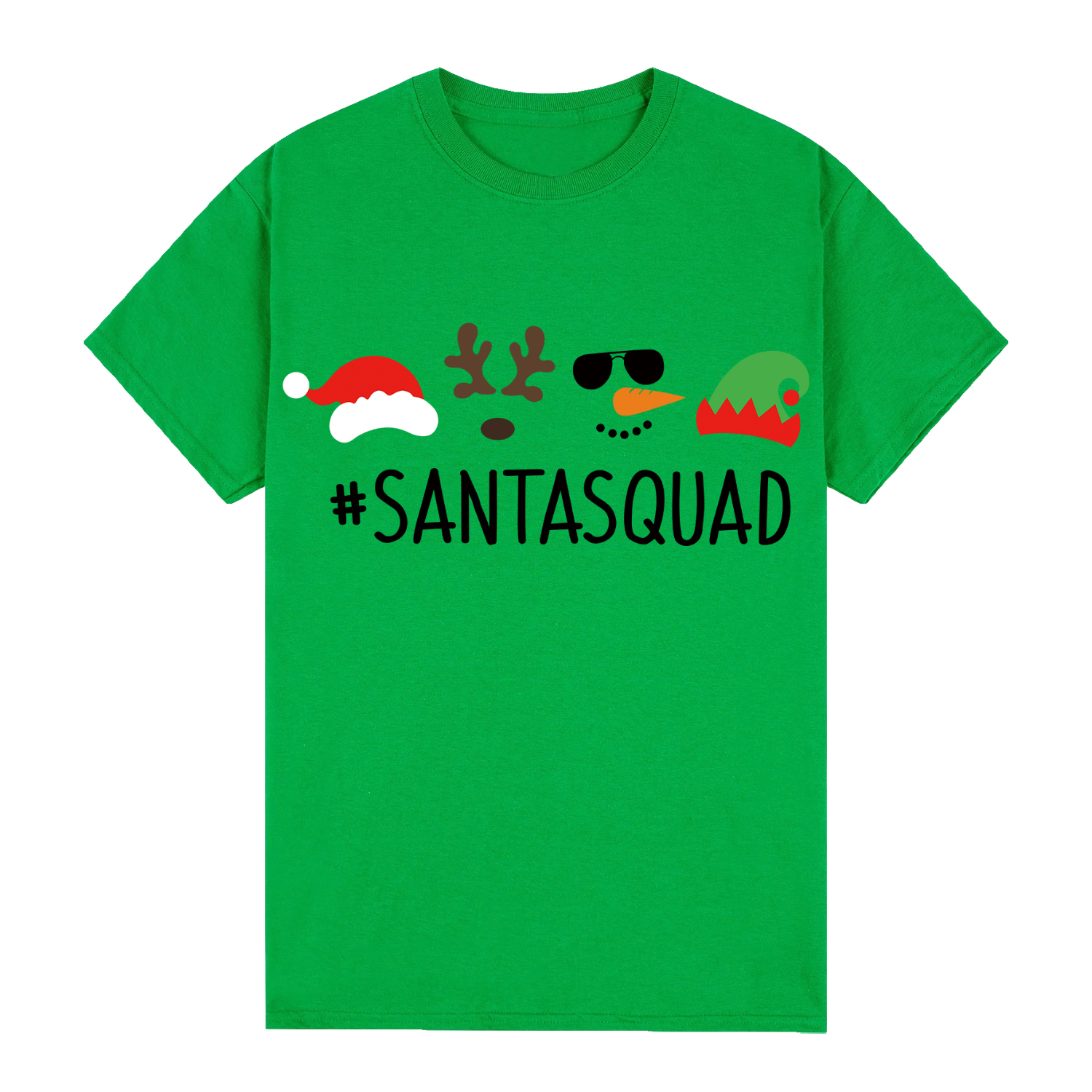 V474-626638-99946-00 100% Cotton Christmas T-shirt Adult Unisex Tee Tops Funny Santa Party Custume, Santa Squad (Green), 2XL - Image 1