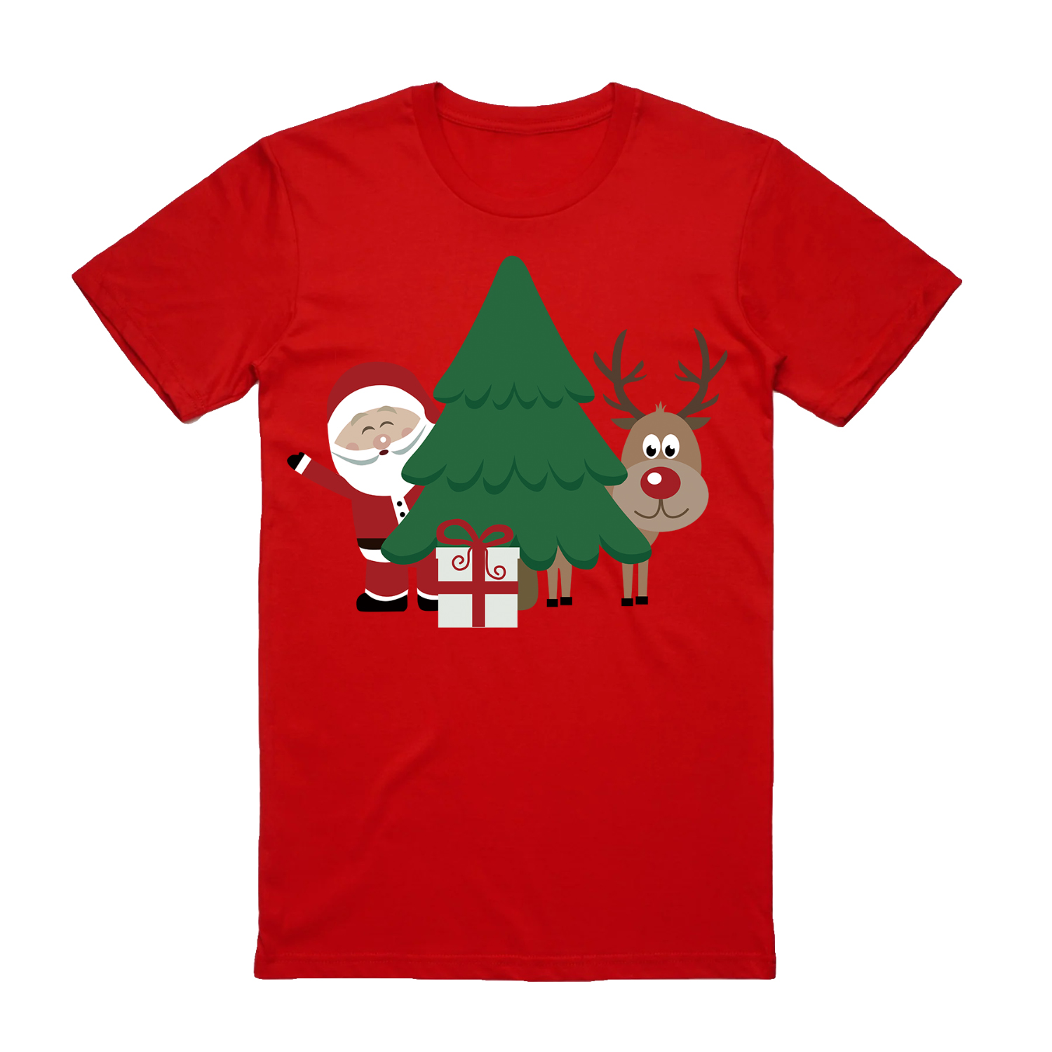 V474-626642-99962-00 100% Cotton Christmas T-shirt Adult Unisex Tee Tops Funny Santa Party Custume, Santa with Tree (Red), L - Image 1