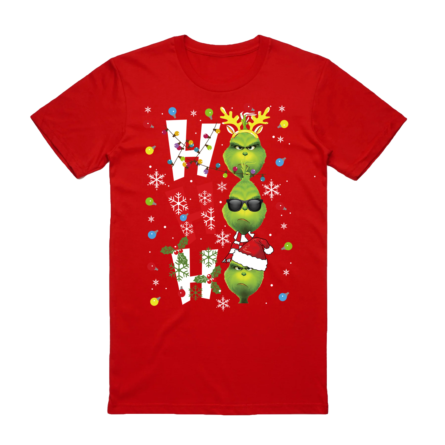 V474-626657-100007-00 100% Cotton Christmas T-shirt Adult Unisex Tee Tops Funny Santa Party Custume, Shrek (Red), 3XL - Image 1