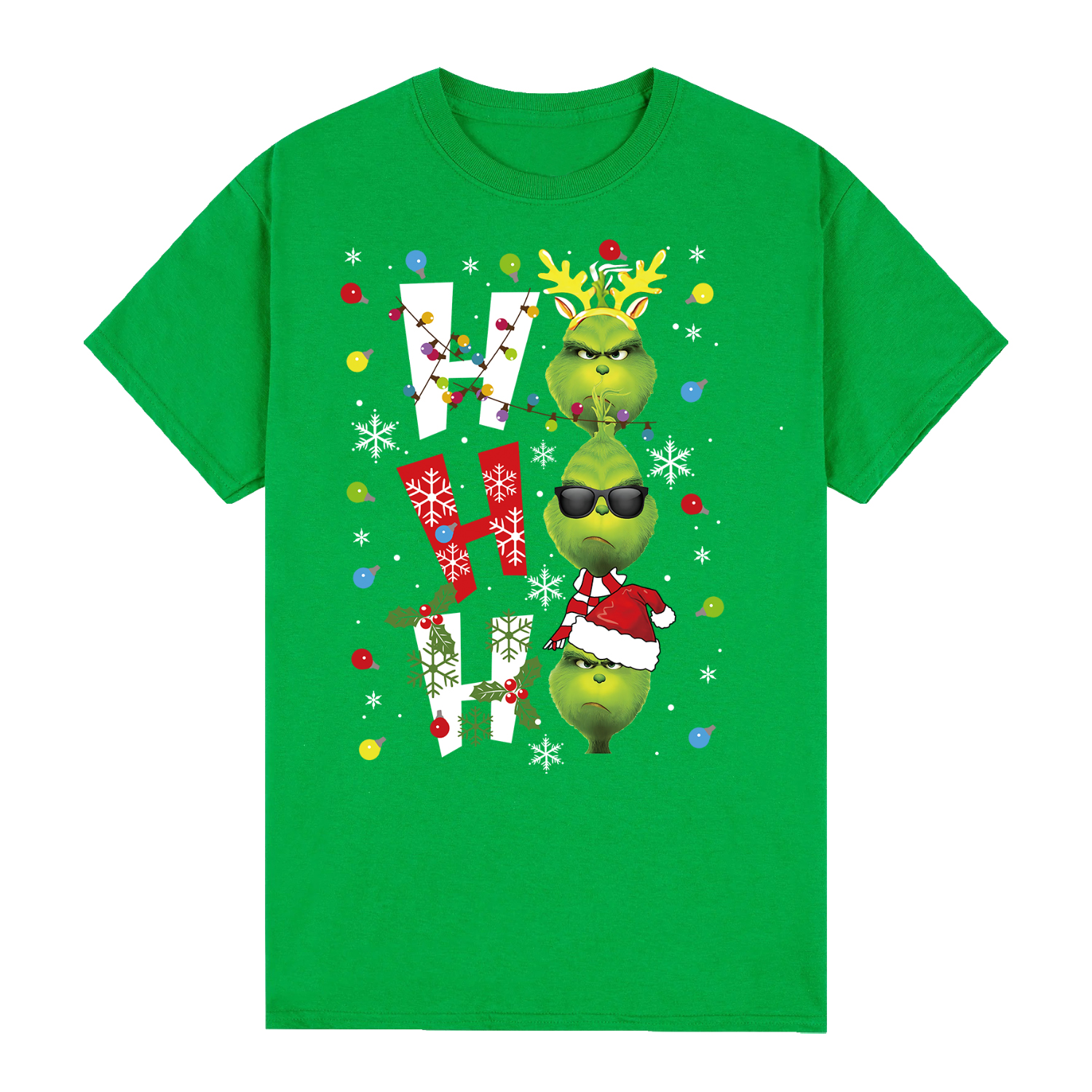 V474-626658-100008-00 100% Cotton Christmas T-shirt Adult Unisex Tee Tops Funny Santa Party Custume, Shrek (Green), S - Image 1