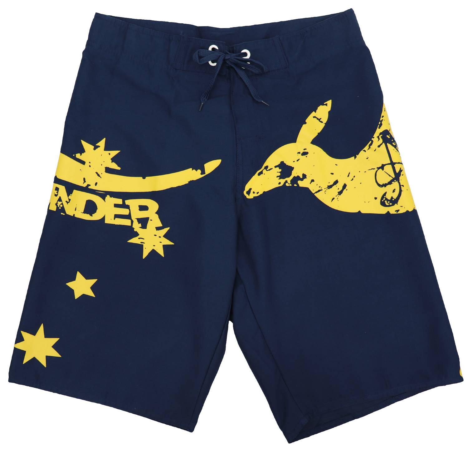 V474-629725-131373-00 Men's Adult Board Shorts Australia Day Kangaroo Down Under Souvenir Beach Wear, Navy/Yellow, XL - Image 1