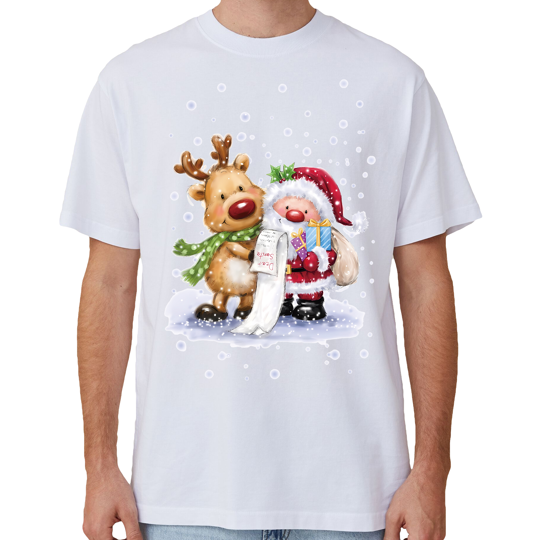 V474-633815-202502241736-00 100% Cotton Christmas T-shirt Adult Unisex Tee Tops Funny Santa Party Custume, Reading Santa (White), 3XL - Image 1