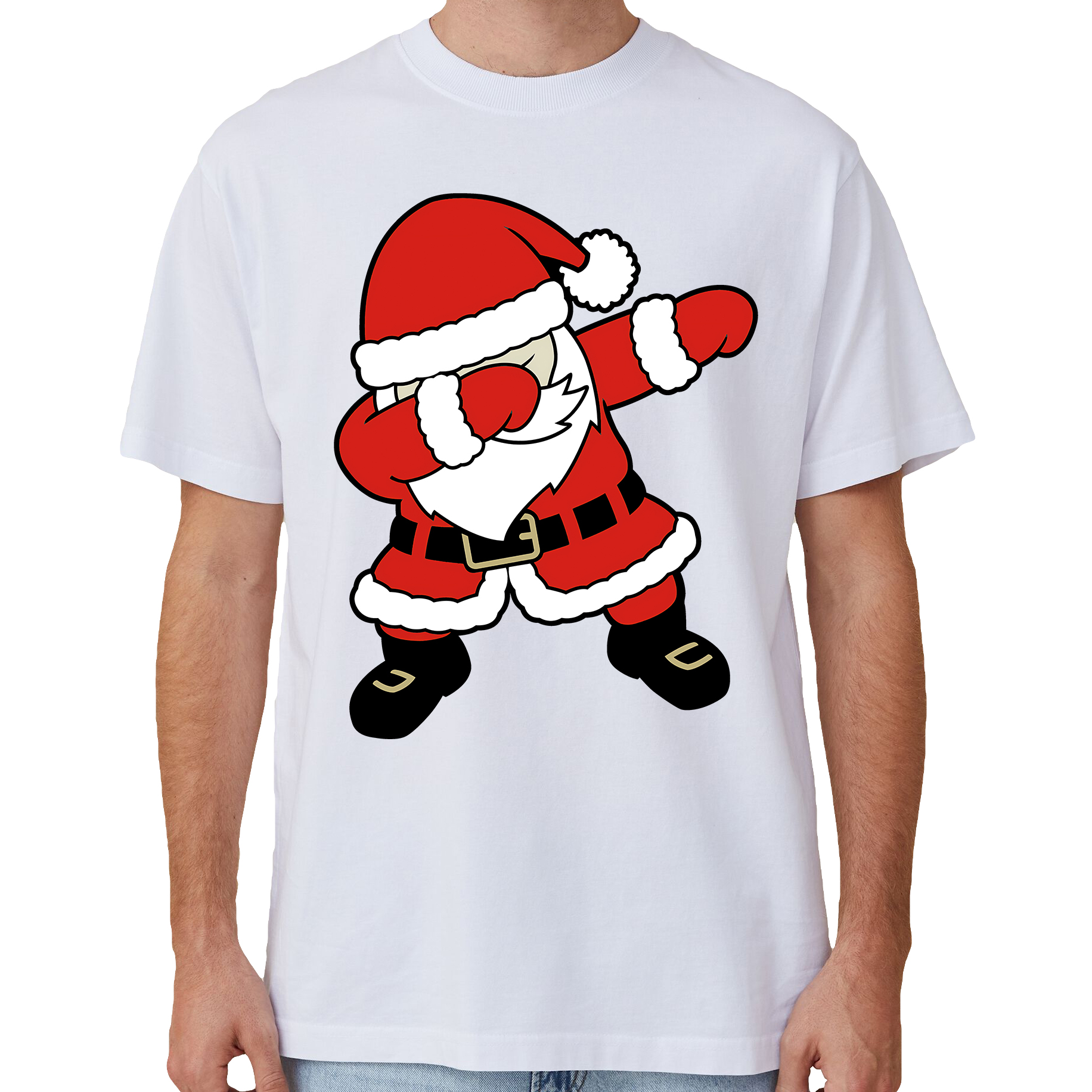 V474-633844-141857-00 100% Cotton Christmas T-shirt Adult Unisex Tee Tops Funny Santa Party Custume, Dancing Santa (White), 2XL - Image 1