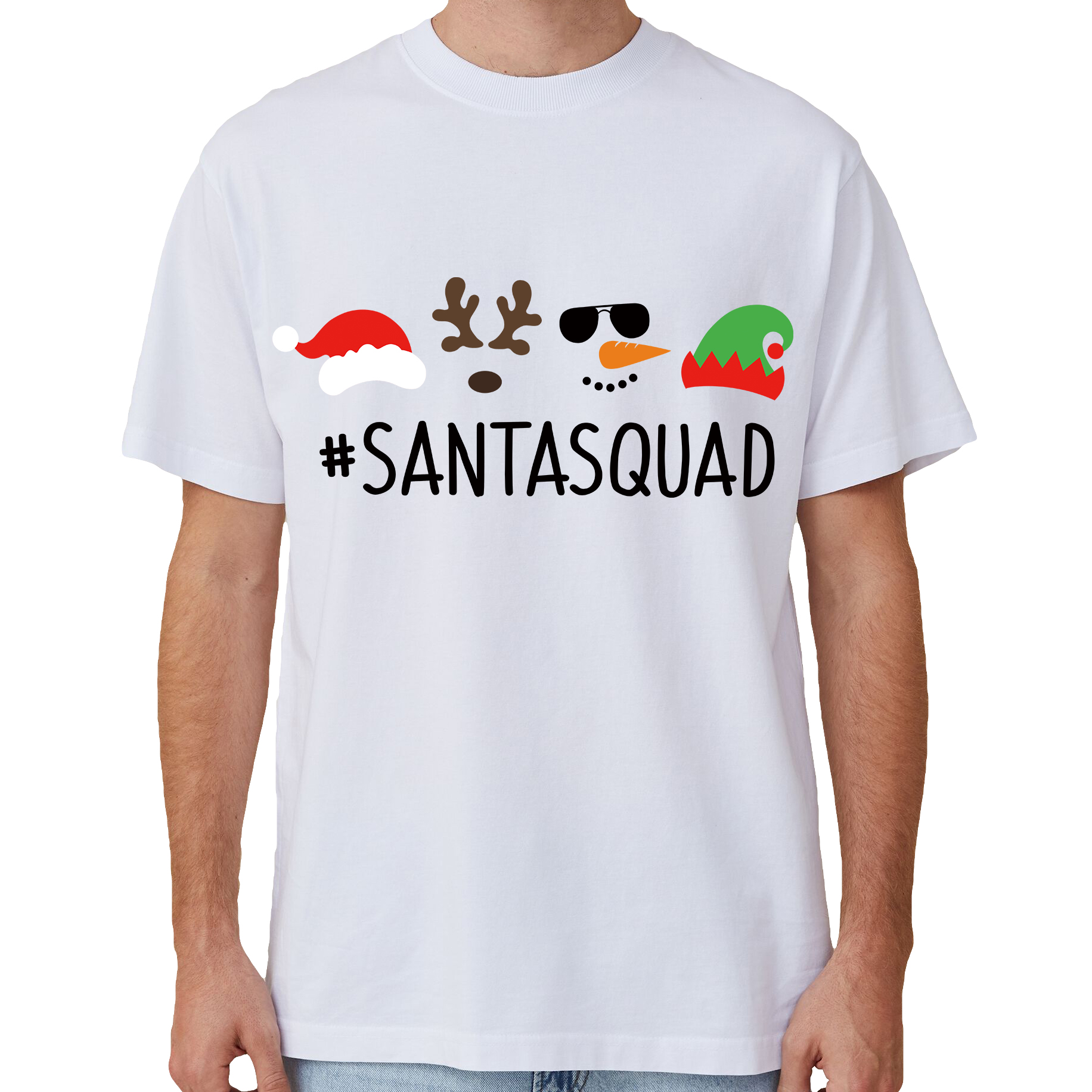 V474-633864-202505151837-00 100% Cotton Christmas T-shirt Adult Unisex Tee Tops Funny Santa Party Custume, Santa Squad (White), 3XL - Image 1