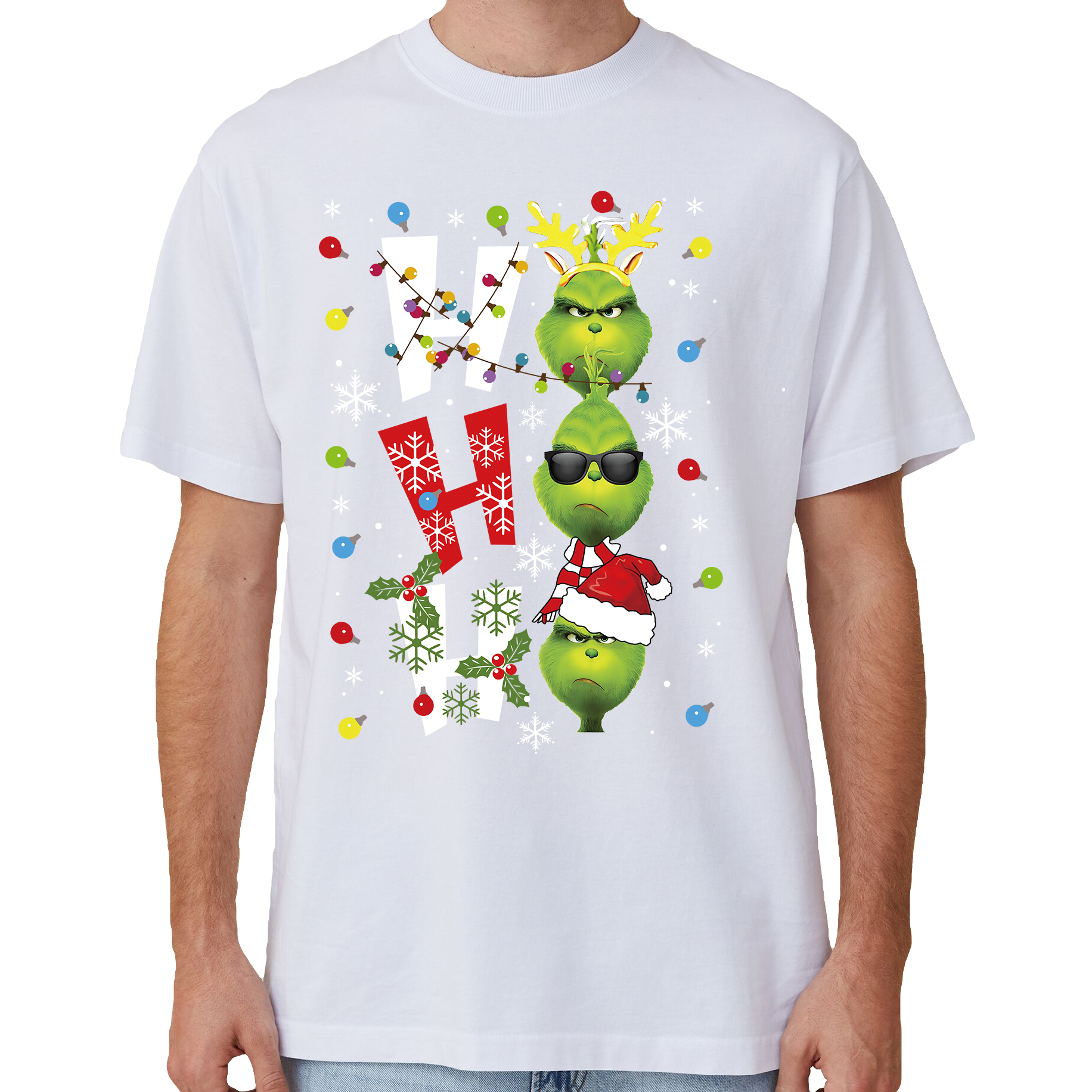 V474-633876-141842-00 100% Cotton Christmas T-shirt Adult Unisex Tee Tops Funny Santa Party Custume, Shrek (White), 2XL - Image 1