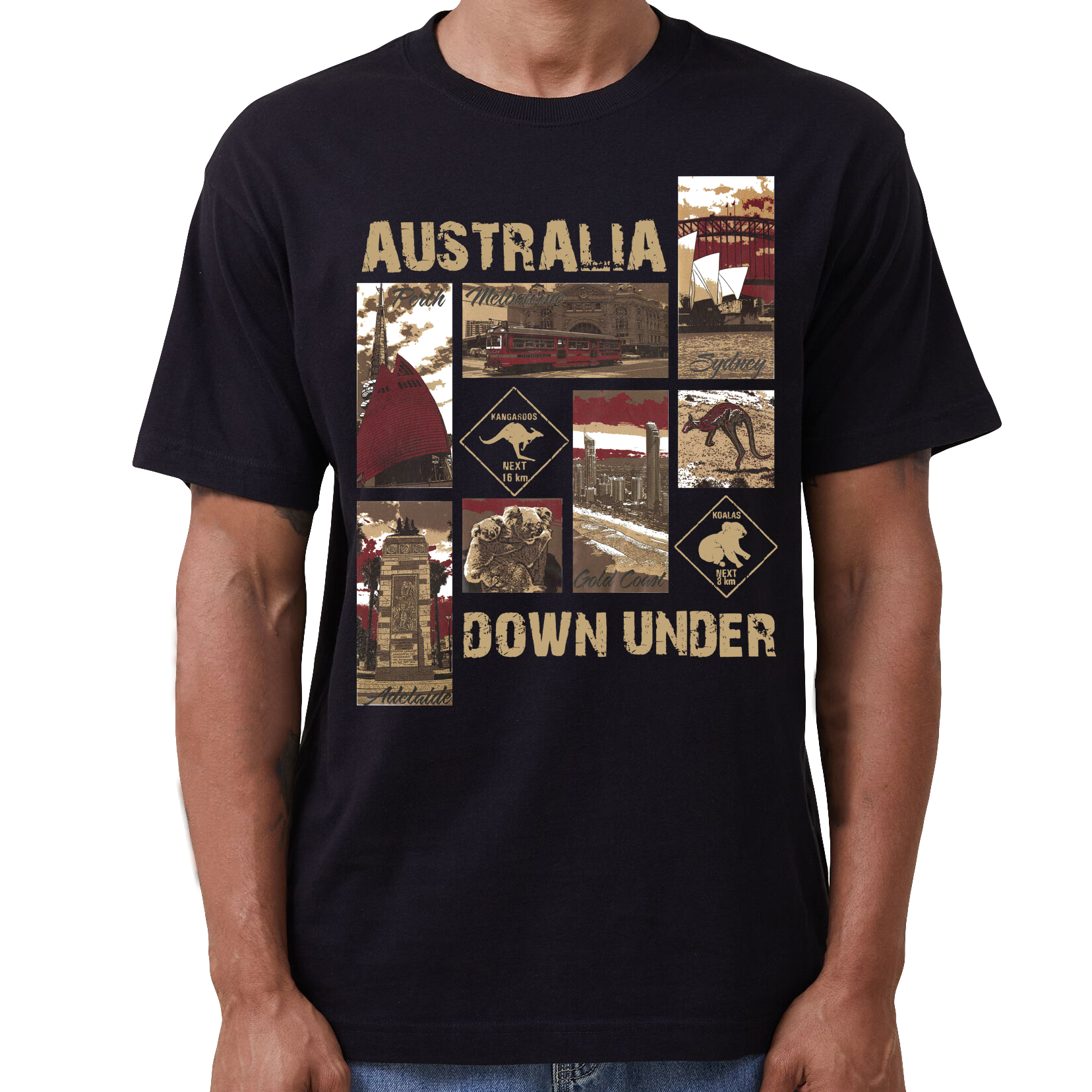 V474-635231-202503201041-00 100% Cotton Australia Down Under Souvenir T-Shirt Unisex Adult Iconic Tee Top, Black, L - Image 1