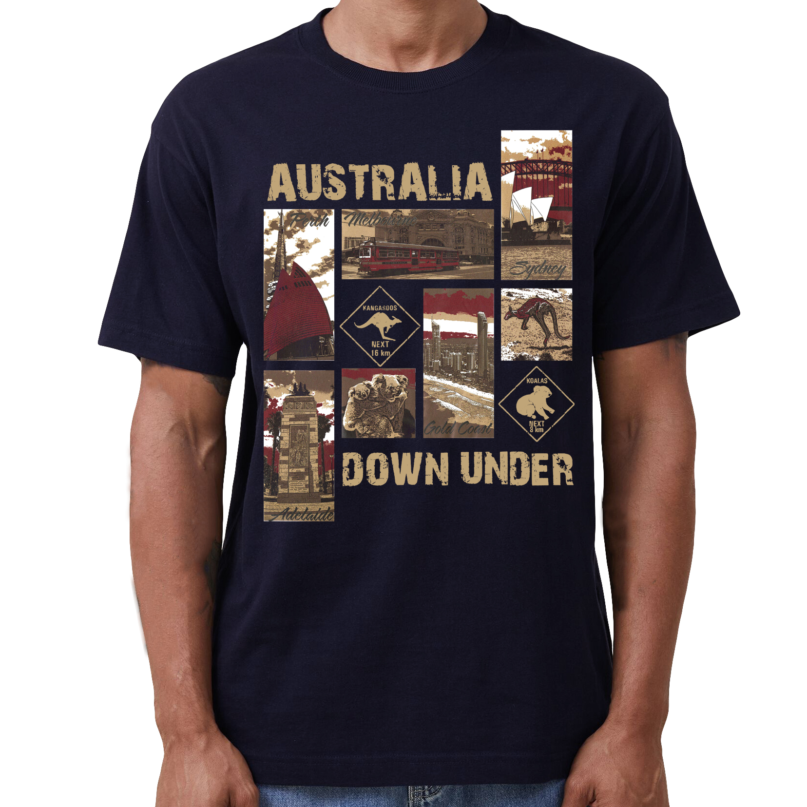 V474-635240-141832-00 100% Cotton Australia Down Under Souvenir T-Shirt Unisex Adult Iconic Tee Top, Navy, 3XL - Image 1