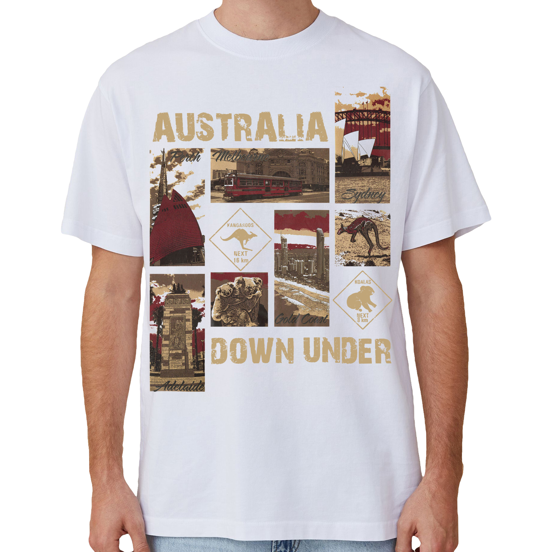 V474-635244-141831-00 100% Cotton Australia Down Under Souvenir T-Shirt Unisex Adult Iconic Tee Top, White, XL - Image 1