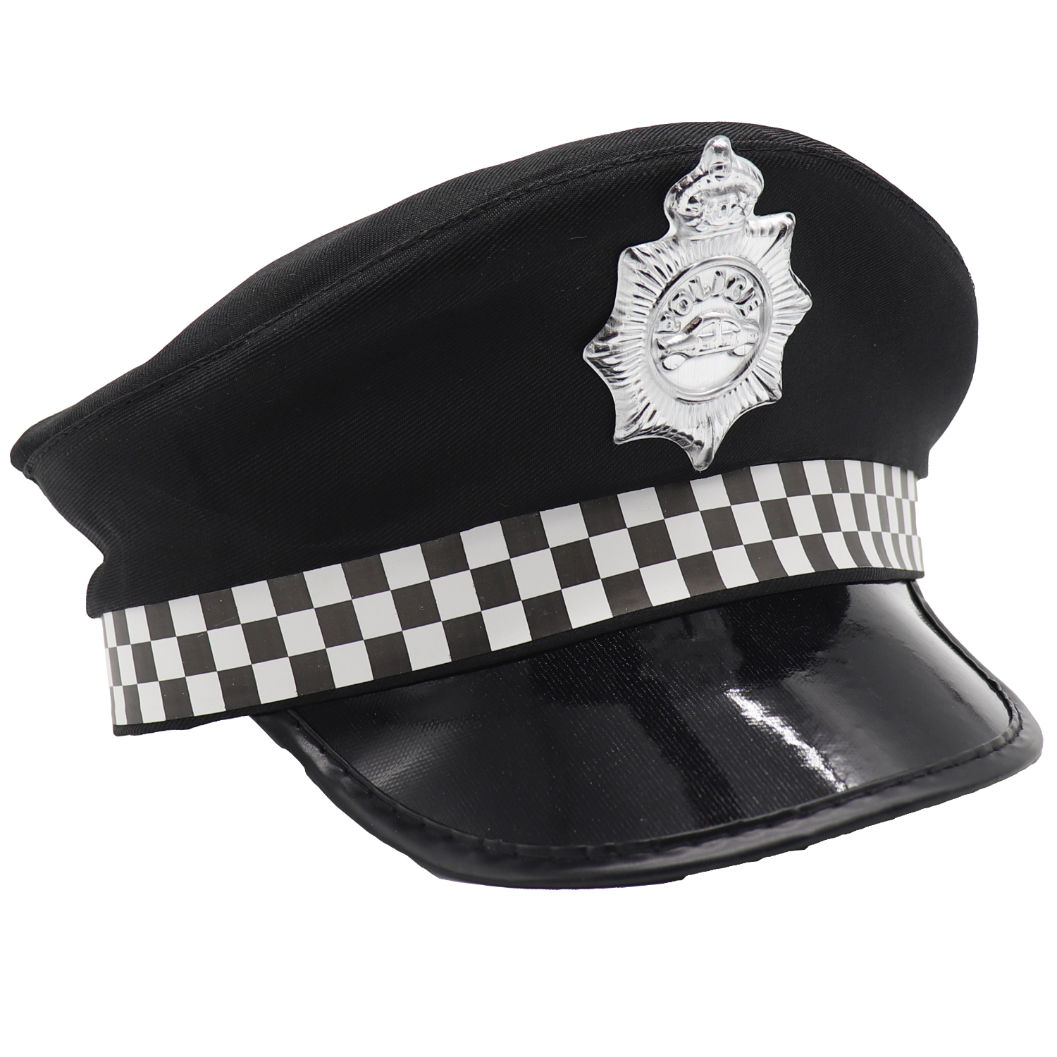 V474-654755-161136-00 Police Officer Hat Cop Costume Party Cosplay Black Cap Badge Halloween Book Week - Image 1