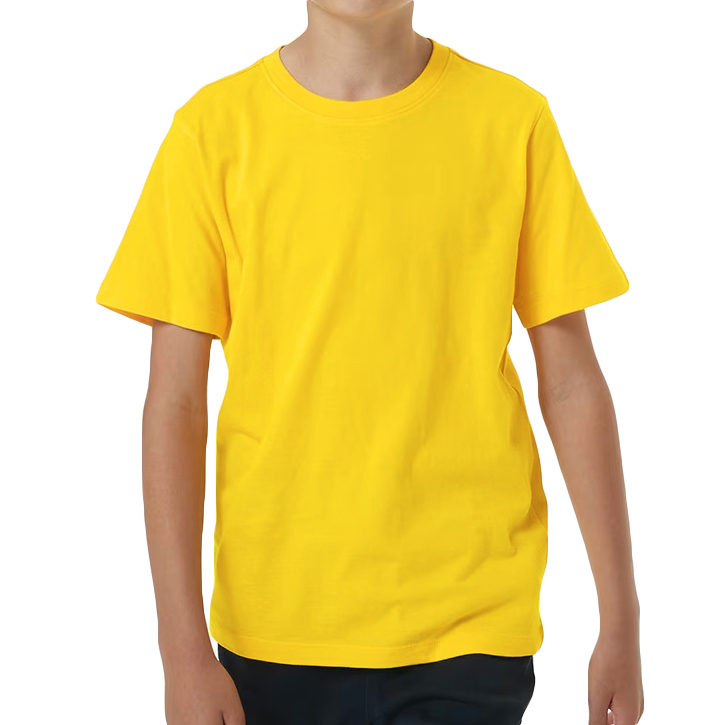 V474-686990-218762-00 100% Cotton Kids T Shirt Childrens Boys Girls Basic Plain Short Sleeve Tee Tops, Yellow, 8 - Image 1