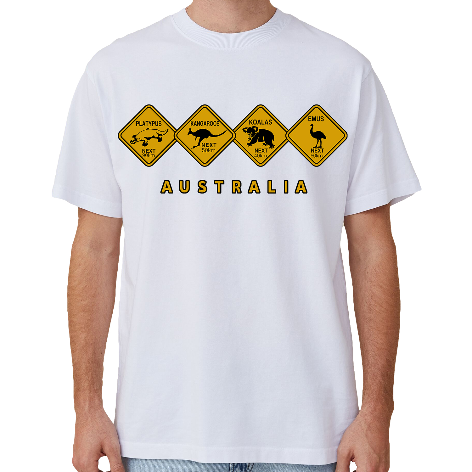 V474-687143-202503280116-00 Adult Unisex 100% Cotton T Shirt Australia Wildlife Road Sign Souvenir Tee Tops, White, M - Image 1
