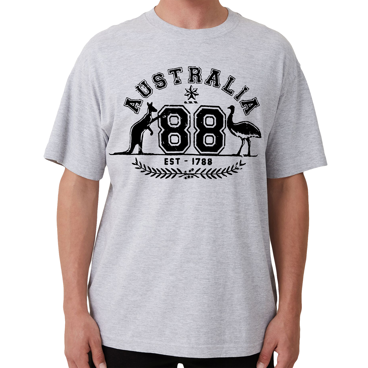 V474-687761-202503280116-00 Adult Unisex 100% Cotton T Shirt Australia Kangaroo Emu Aussie Souvenir Tee Tops, Grey, L - Image 1