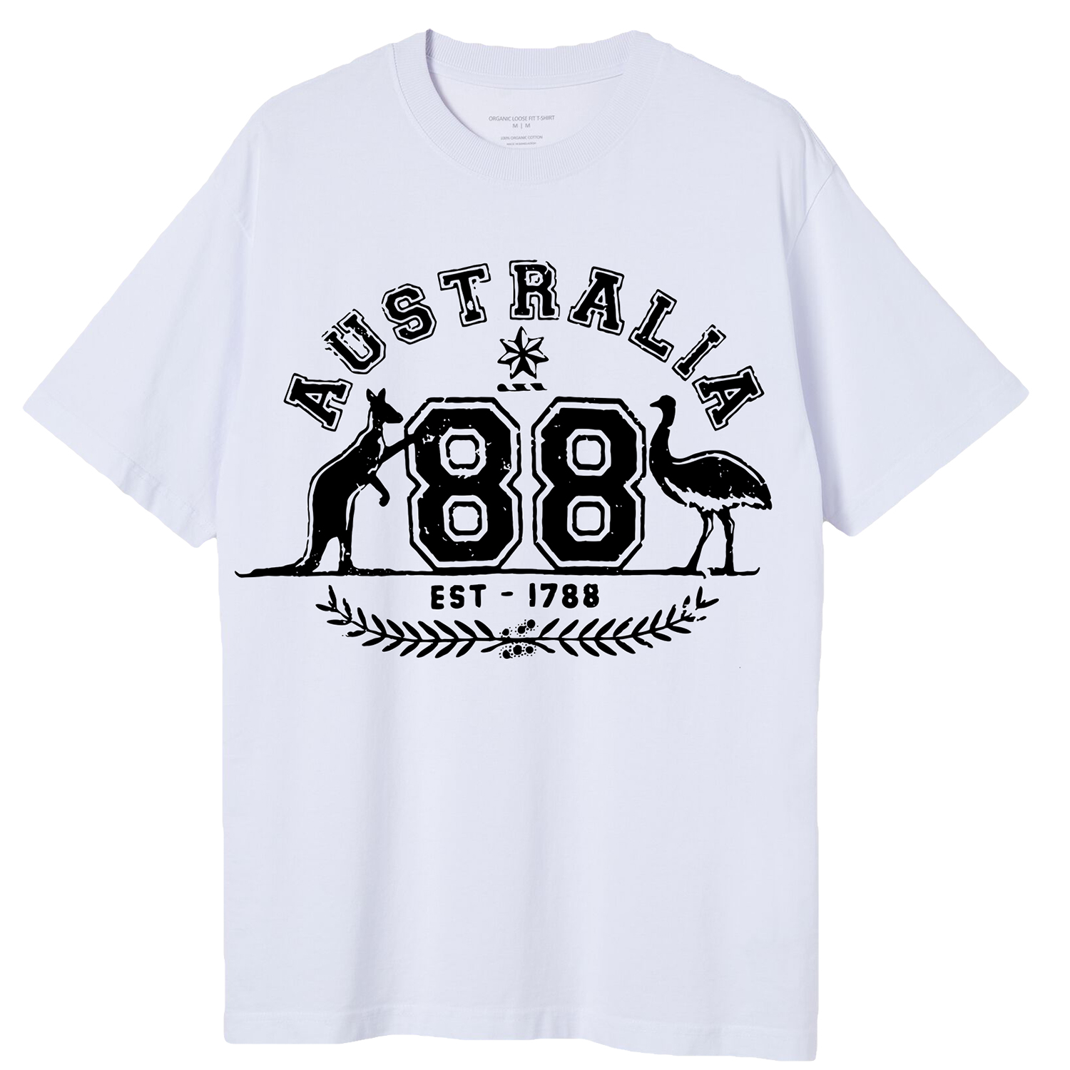 V474-687771-202503041540-00 Adult Unisex 100% Cotton T Shirt Australia Kangaroo Emu Aussie Souvenir Tee Tops, White, S - Image 1