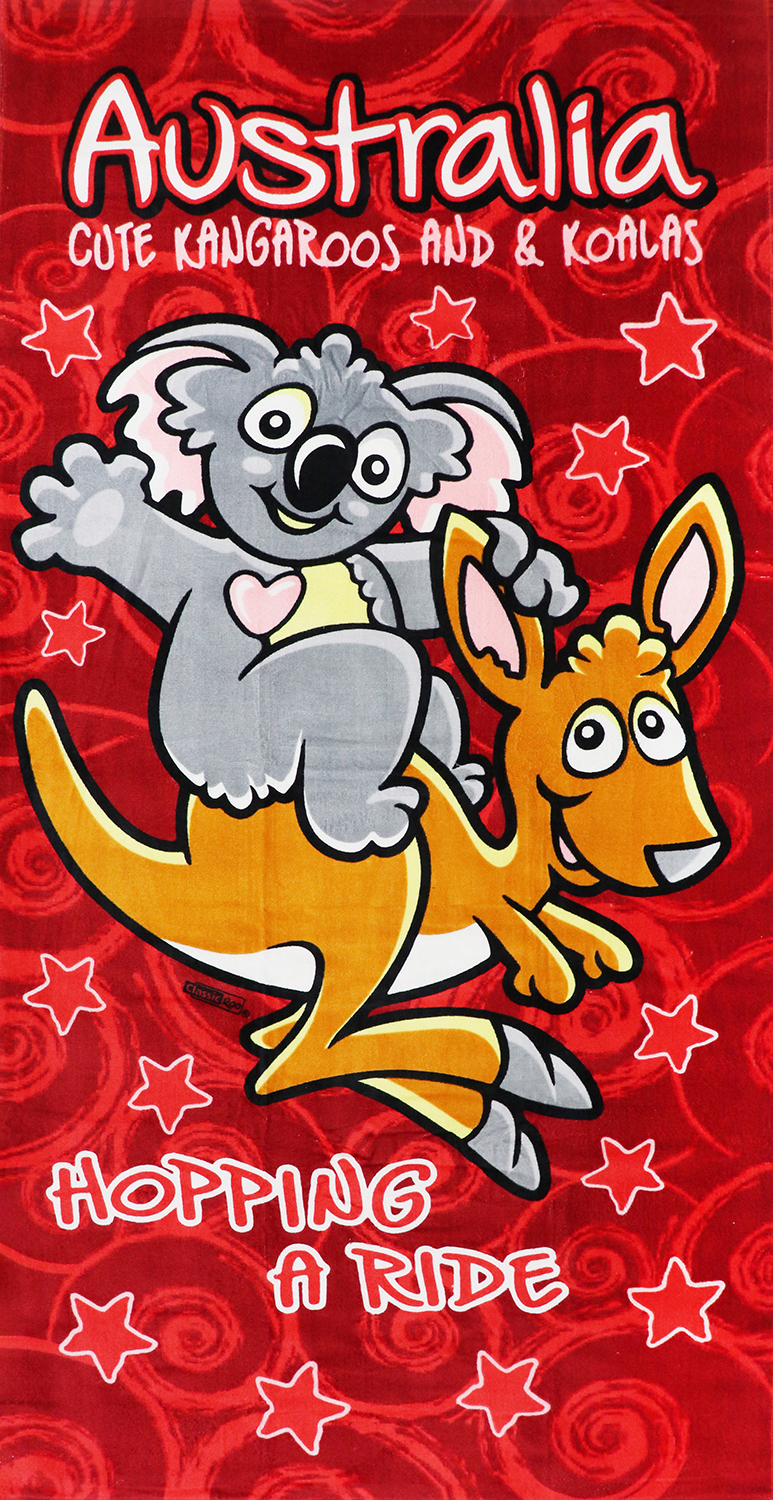 V474-701284-216817-00 100% Cotton Australian Souvenir Aussie Kangaroos Flag Soft Beach Bath Towel Gift, Australia Kangaroos & Koalas - Image 1