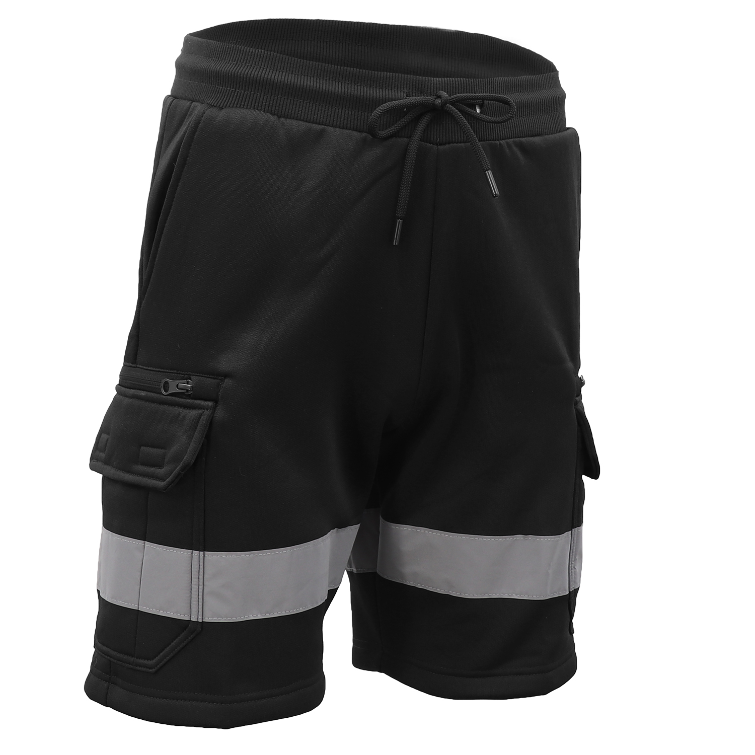 V474-739115-202505281141-00 Hi Vis Fleece Work Cargo Shorts w Reflective Tape Workwear Tradie Utility Pants, Black, 2XL - Image 1