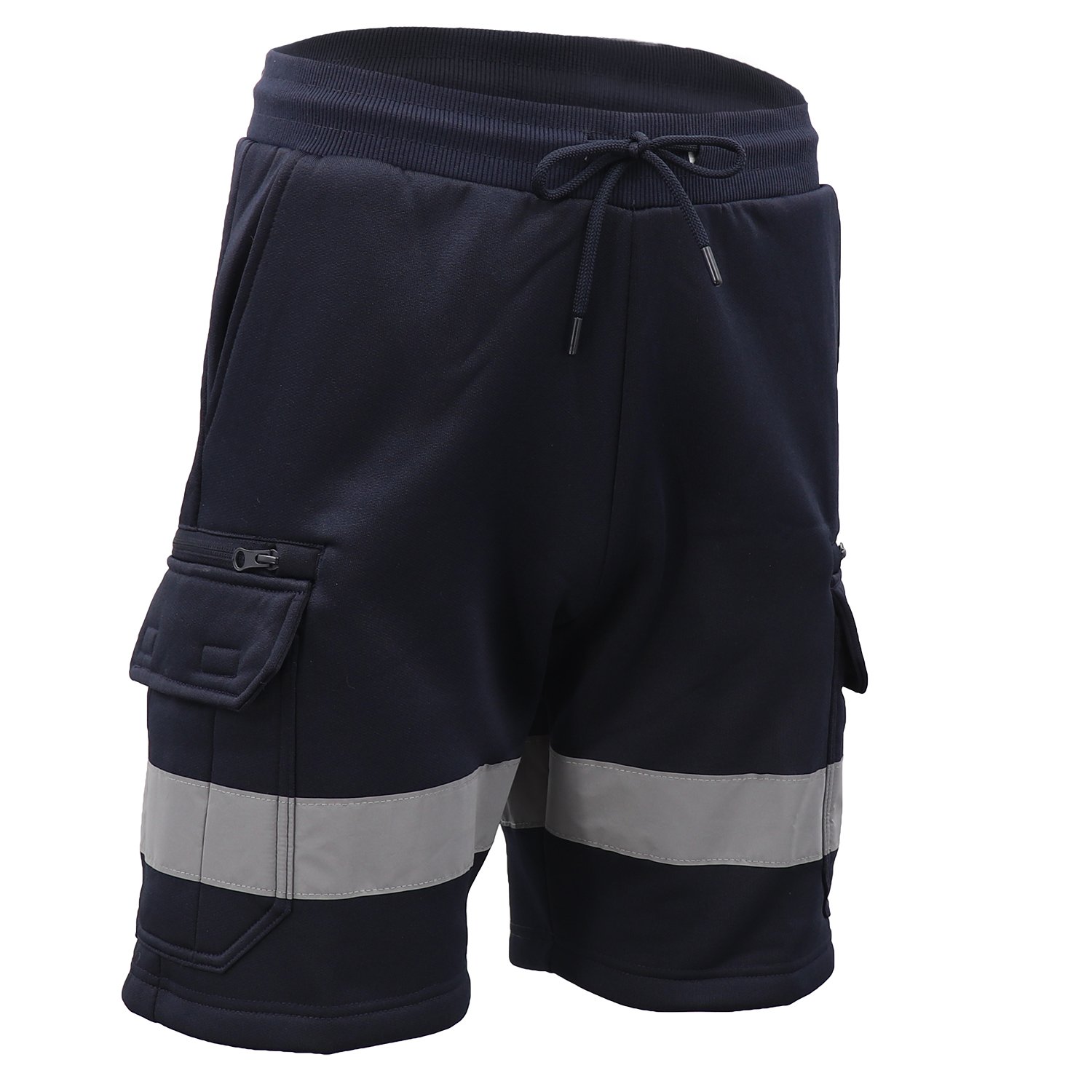 V474-739118-202505281142-00 Hi Vis Fleece Work Cargo Shorts w Reflective Tape Workwear Tradie Utility Pants, Navy, M - Image 1