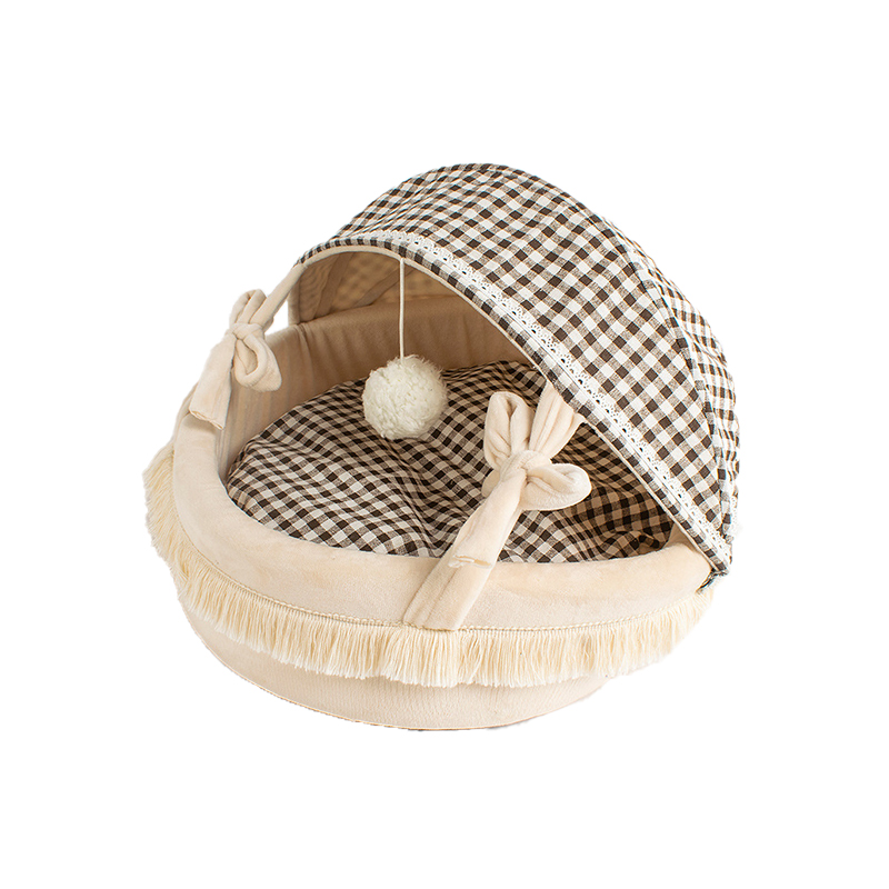 V488-PB-CN-89701-00 Pet Cat Calming Bed Cuddle Soft Warm Plush Cave Sleeping Nest Tent Pet House - Image 1