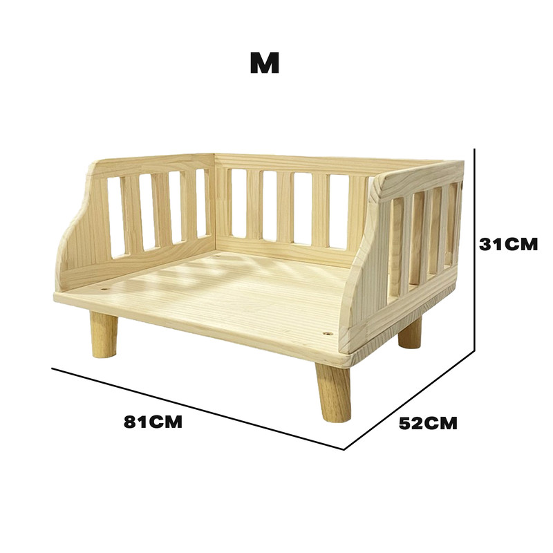 V488-PCPBP-M-91717-00 Solid Wood Pet Cat Dog Bed Wooden Puppy Home Bed Pet Supply M Sizes w/Pillows - Image 1