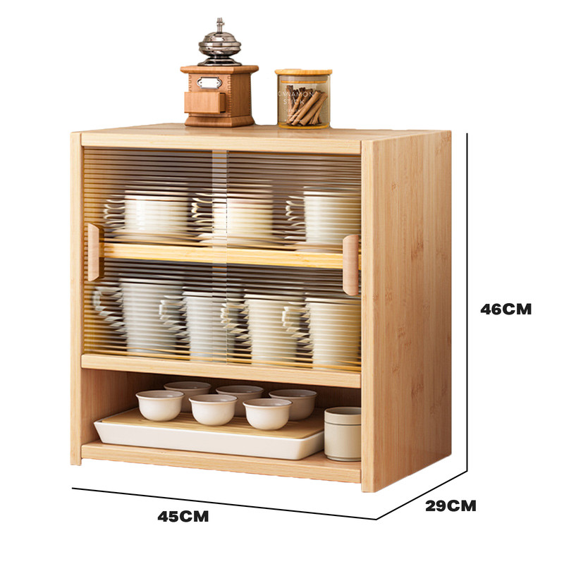 V488-SCMA-WD-86702-00 Bamboo Dustproof Cup Storage Cabinet with Sliding Acrylic Door - Image 1