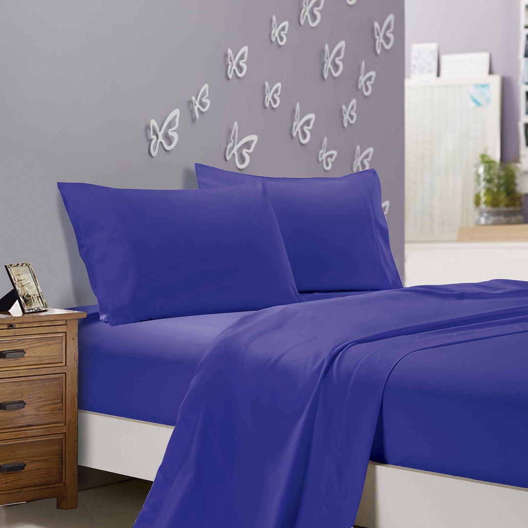 V493-AKS-03-88476-00 1000TC Ultra Soft King Size Bed Royal Blue Flat & Fitted Sheet Set - Image 1