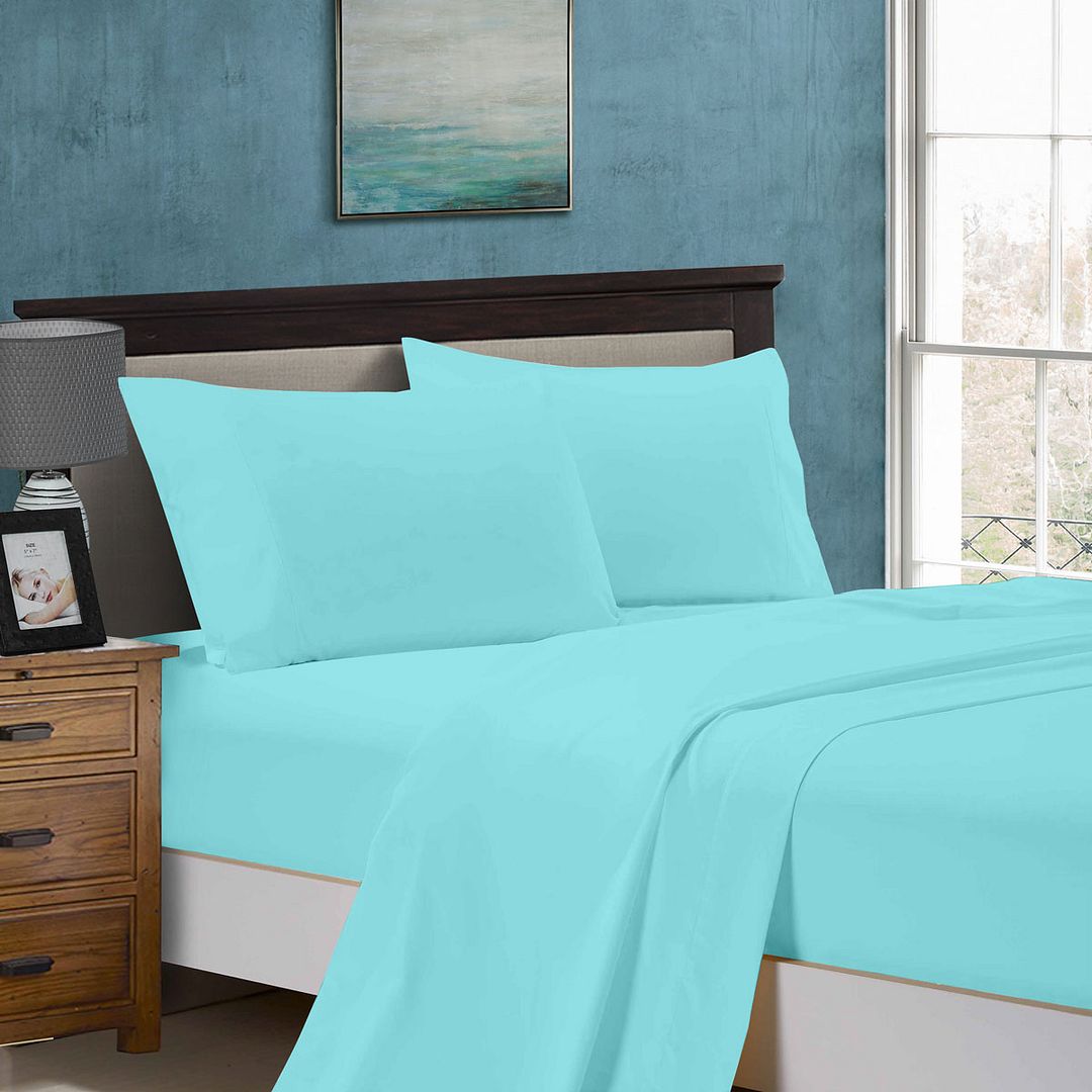 V493-AKS-20-88349-00 1000TC King Size Bed Soft Flat & Fitted Sheet Set Aqua - Image 1