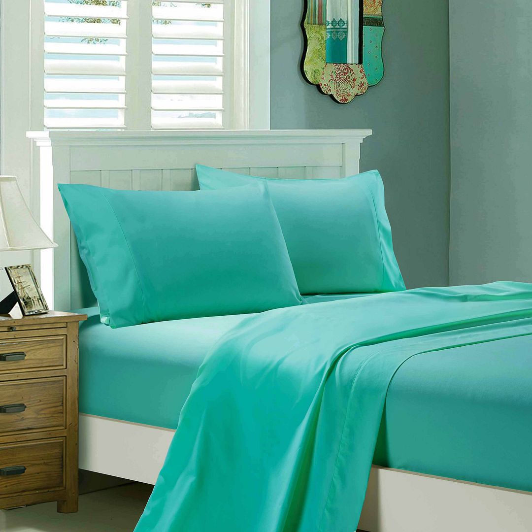 V493-AQS-07-88493-00 1000TC Ultra Soft Queen Size Bed Teal Flat & Fitted Sheet Set - Image 1