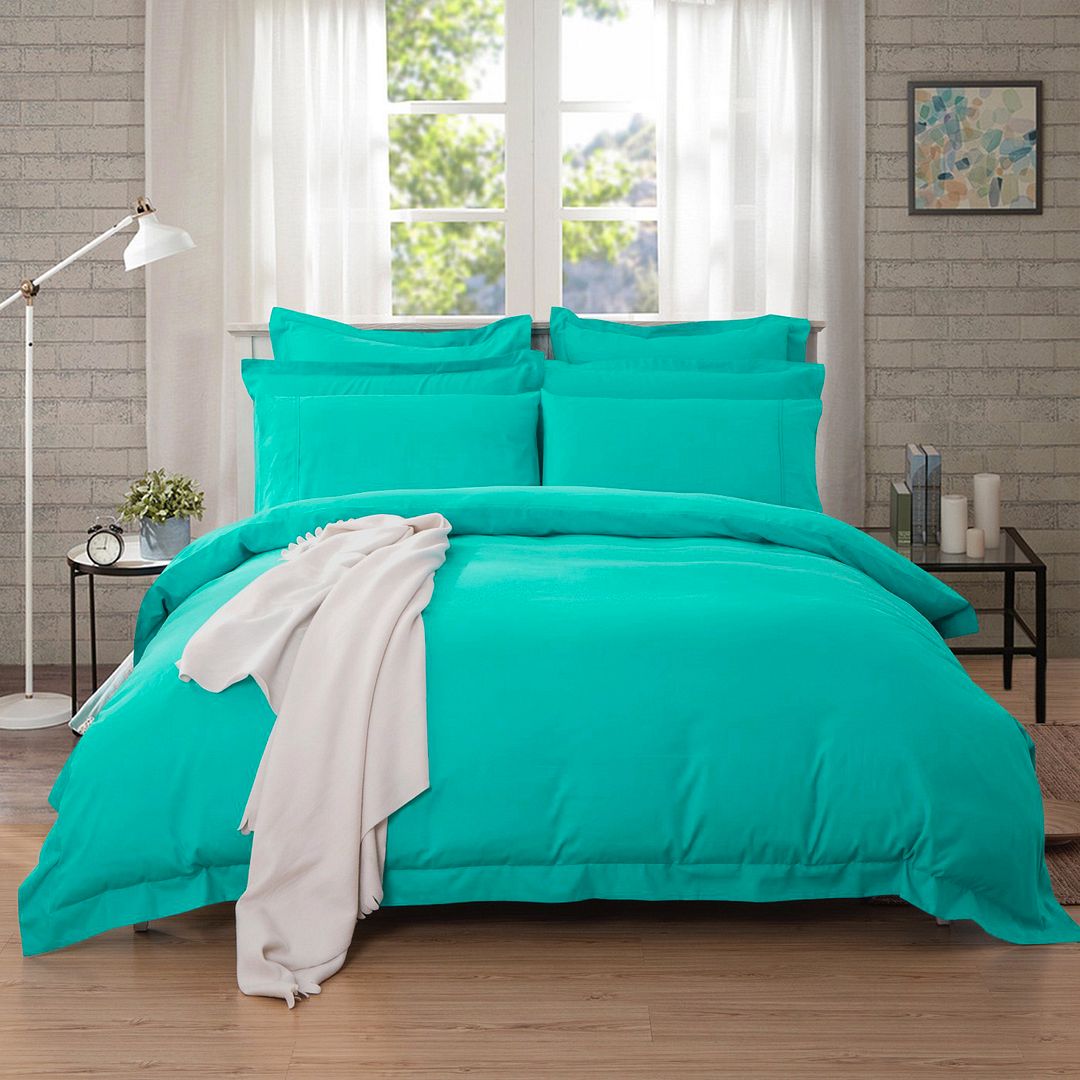 V493-D-7-88210-00 1000TC Tailored Double Size Teal Duvet Quilt Cover Set - Image 1