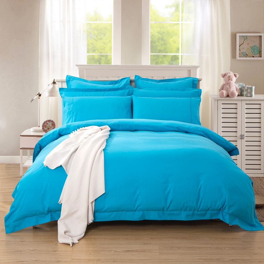 V493-K-10-88231-00 1000TC Tailored King Size Light Blue Duvet Quilt Cover Set - Image 1