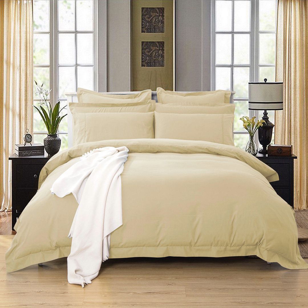 V493-K-9-88292-00 1000TC Tailored King Size Yellow Cream Duvet Quilt Cover Set - Image 1