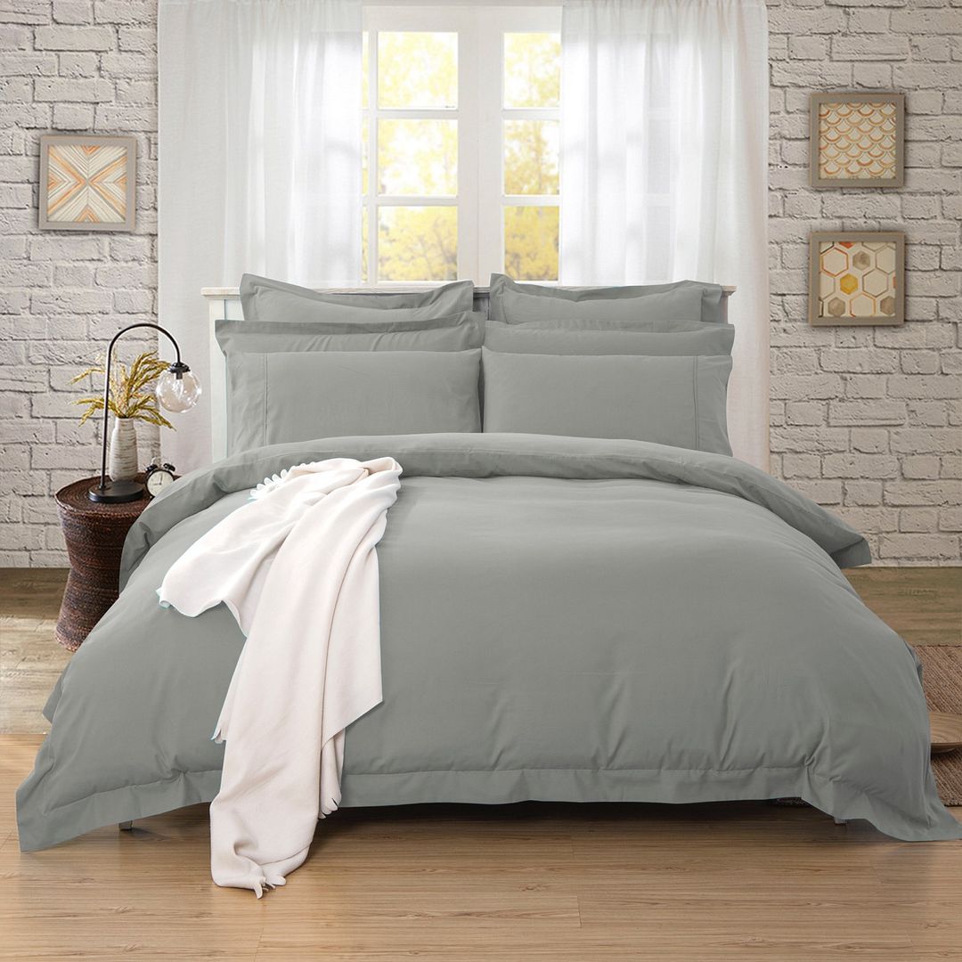 V493-KSB-6-88217-00 1000TC Tailored King Single Size Grey Duvet Quilt Cover Set - Image 1