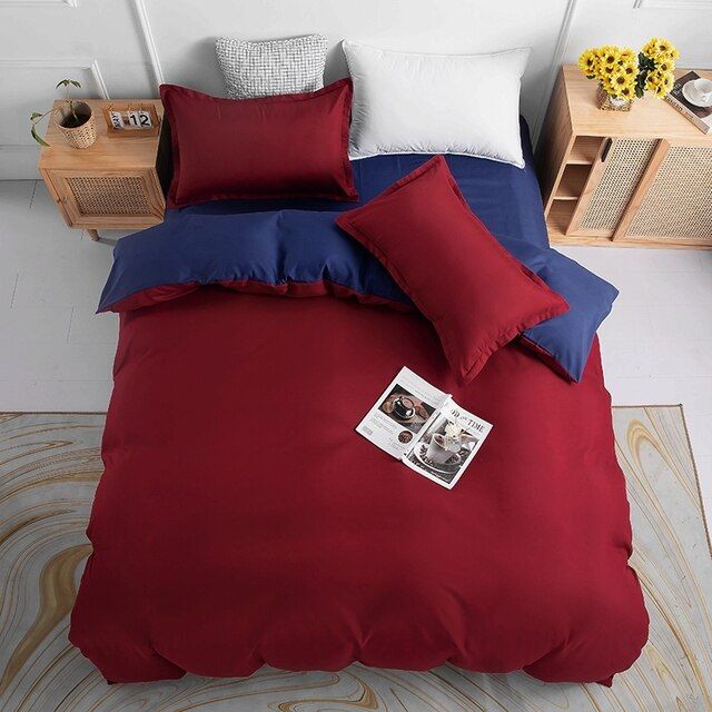 V493-LK-03-88282-01 1000TC Reversible King Size Blue and Red Duvet Quilt Cover Set - Image 1