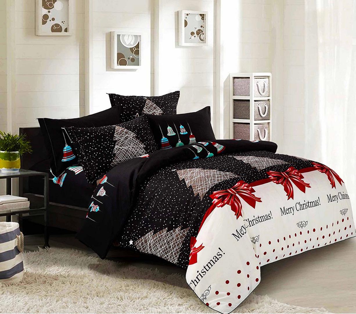 V493-MKS-259-88246-00 Merry King Single Size Christmas Quilt/Duvet Cover Set - Image 1
