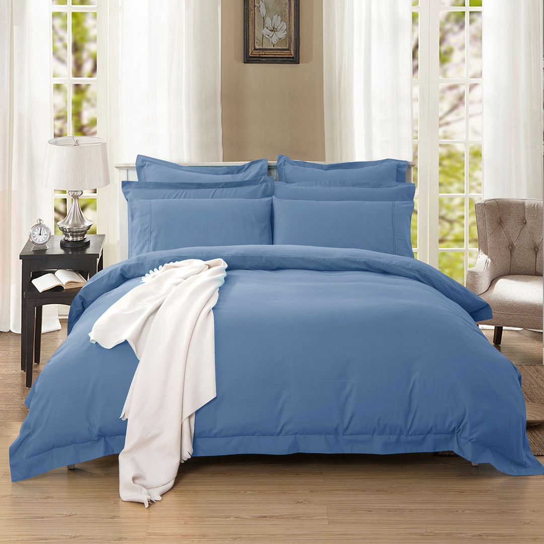 V493-Q-18-87538-00 1000TC Tailored Queen Size Quilt/Duvet Cover Set - Greyish Blue - Image 1